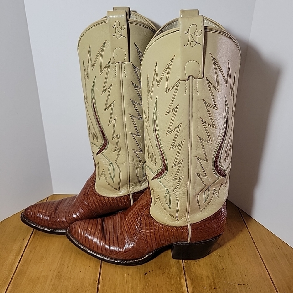 Ralph Lauren Cream and Brown Heeled Boots